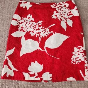 Talbots red and white graphic floral skirt size 10p